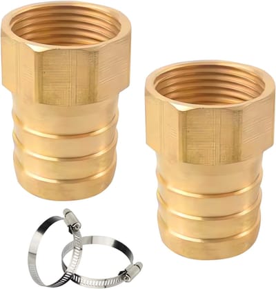 2 Stuks Messing Slangverbindingen, 1 Inch IG x 32mm Schroefaansluiting, G1" Slangconnector met Slangklemmen, Geschikt voor Regenwatertonnen, Watertanks en Reservoirs