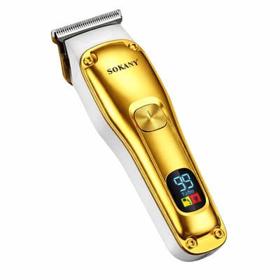 Sokany, Draadloze haar- en baardtrimmer met LED-scherm voor nauwkeurige afwerking, Wit / Goud