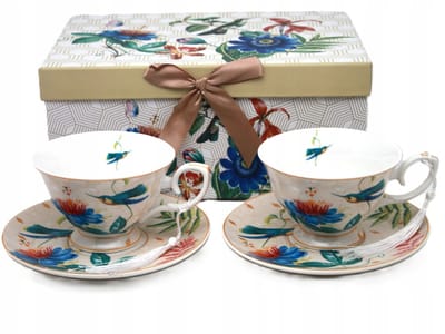Porseleinen Kopjes Set met Vogels & Bloemen - 220ml