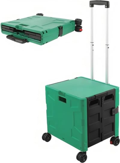 Boodschappentrolley Opvouwbaar - Draagbare Kar - Boodschappen Vervoeren - Telescopisch Handvat - 30 kg Capaciteit - Legergroen