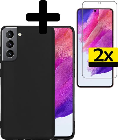 Hoesje - Met 2x Screenprotector - Geschikt voor Samsung Galaxy S21 FE - Sterk & Shockproof - Back Cover - Siliconen Case - Telefoon Hoes - Telefoonhoesjes - Zwart