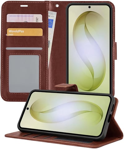 Hoesje - Met Pasjeshouder - Geschikt voor Samsung Galaxy S26 - Luxe Bookcase Portemonee - Flip Case - Kunstleer Book Case - Flipcase - Book Cover - Walletcase - Portemonneehoes - Telefoonhoesjes - Bruin