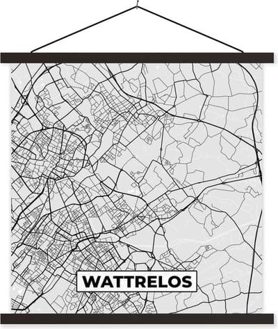 Posterhanger incl. Poster 60x60 cm - Schoolplaat - Kaart - Stadskaart - Wattrelos - Plattegrond - Frankrijk - Textielposter - Zwarte latten - Stadskaart