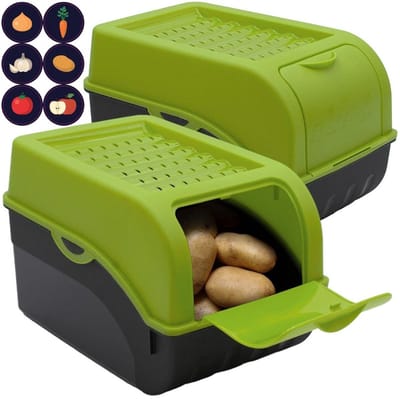 Thuys – Aardappelbak – Aardappelpot – Bewaardoos – 2 Opbergdozen Met Deksel – 5L – 29 x 19 x 19cm – Groen
