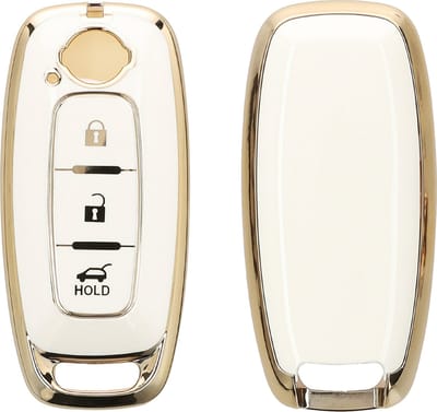 kwmobile autosleutel hoesje geschikt voor Nissan 3-Knoppen Ariya B6 B9 X-trail T33 Qashqai hoes - TPU autosleutel behuizing - Beschermende auto sleutel case - Sleuteletui in wit / goud