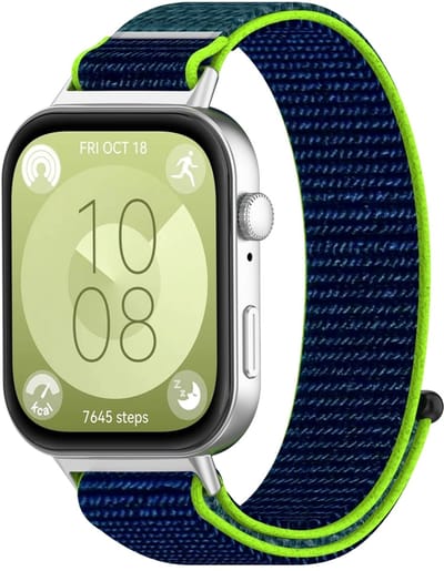 By Qubix - Sport loop nylon bandje - Blauw met lime groen - geschikt voor Huawei Watch Fit 5 / 4 / 3