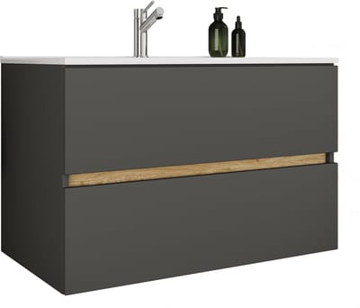 VCM 2-tlg. Waschtisch mit Keramikbecken, Badschrank mit 2 Softclose-Schubladen, Maße Waschplatz Set: H. 51 x B. 81 x T. 47 cm, Cosila-I