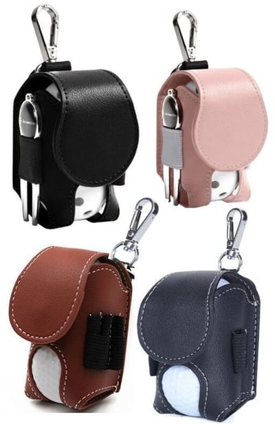 4-delige leren golftas, mini pocket opbergtas, draagbare taille clip met Tee houder, riem tas met collectie clip
