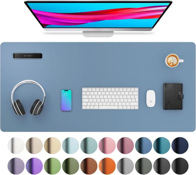 Famanu - synthetisch materiaal bureaulegger, muismat,Antislip PU-synthetisch materiaal bureau-vloeipapier, laptop bureaublad, waterdicht bureau-schrijfblok voor kantoor en thuiswerk (91x43cm,Denimblauw)