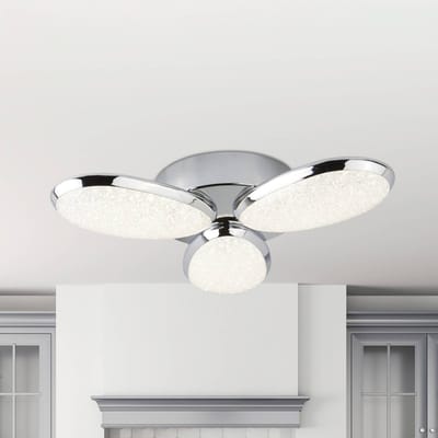 Searchlight Lori LED plafondlamp, 3-lamps, Ø 44 cm, chroom/rozet, glas