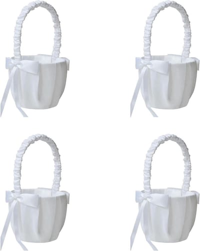 Bloemenmand Set - Bruiloft Accessoire - Huwelijksceremonie Decoratie - Romantisch Strik Detail - 4 Stuks - Wit