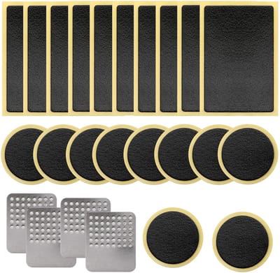 Dailygoody - Reparatieset Fietsbanden - Zelfklevende Pleisters - Inclusief Metalen Raspen - 24 Stuks - Voor Racefietsen en Mountainbikes - Handig voor