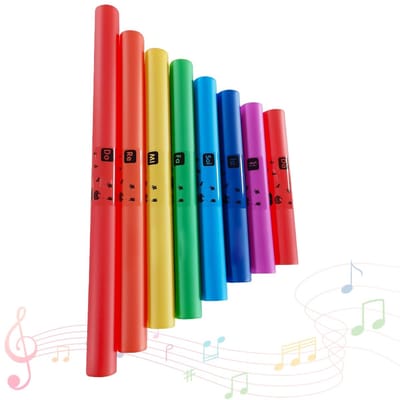 Dailygoods- Klankbuizen Set van 8 Stuks - Percussiedoppen - Muziekinstrumenten - PE-Kunststof - Kleurrijk - Afmetingen tot 62,5 cm - Muziekbuizen