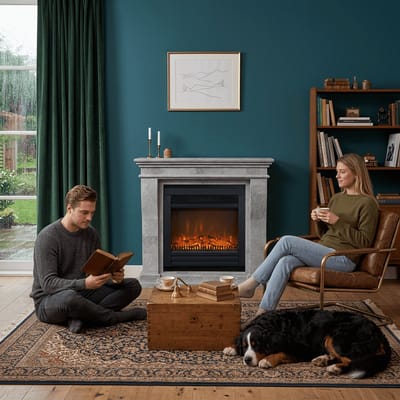 Xaralyn Elektrische haard - Kreta-Mini ELU-SGP - grijs gepolijst natuursteen - 1400 Watt verwarming - met afstandsbediening - haardombouw inclusief inbouwhaard - schouw