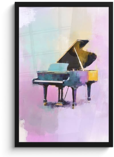 Poster in lijst - Fotolijst 40x60 cm - Posters - Piano - Pastel - Elegant - Dromerig - Posterlijst zwart - Decoratie - Wanddecoratie woonkamer - Muurdecoratie slaapkamer
