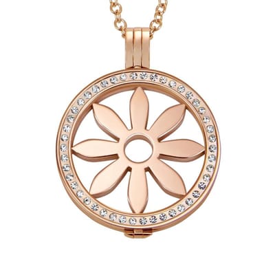 Quiges - Munthouder met Ketting en Munt 33mm Bloem - RVS Rosegoudkleurig met Zirkonia - ERHS1107