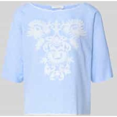 Blouses T-shirt met linnen en motiefstitching