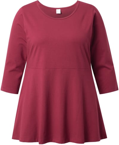 MIAMODA - Dames - T-shirt schootje 3/4-mouw - Donker wijnrood - Maat 46