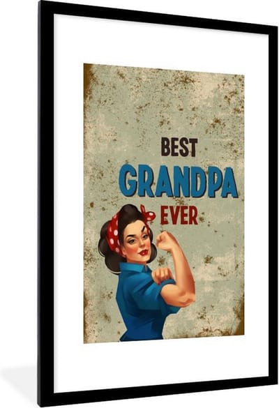 Fotolijst incl. Poster - Spreuken - Quotes - Best grandpa ever - Vaderdag - 80x120 cm - Posterlijst
