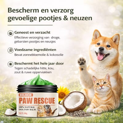 EELHOE Classic - Paw Rescue Balm - 100% Natuurlijk, Tegen Droge & Gebarsten Vootkussens - Met Kokosolie & Shea Butter - Voor Hond en Kat, Neus Verzorging - 30g