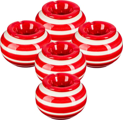 Terras asbak/stormasbak - 5x - rond - keramiek - 12 x 8 cm - rood/wit - Buiten asbakken