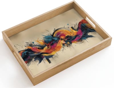 Dienblad hout 40x30 cm - Schootdienblad - Explosie - Kleurrijk - Vormen - Abstract - Borrelplank rechthoek - Plateau dienbladen