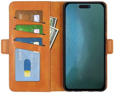 PU Lederen Wallet Case Hoesje geschikt voor iPhone 16 Pro - lichtbruin- Magnetische sluiting - Luxe Hoes - Scherm dekkend - Pasjeshouder - Contant geld - Cash - Pasjes