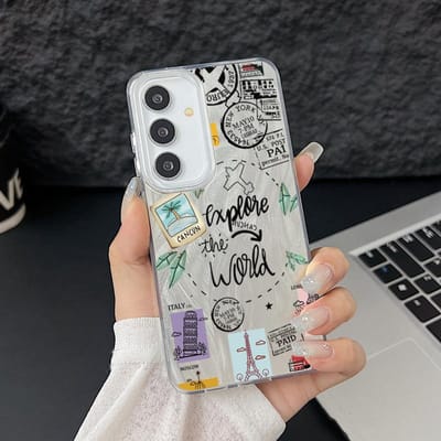 Étui Laser Camlet Pour Samsung Galaxy A55 A56 A54 A25 A15 A16 A34 5G S24 S25 S23 Ultra Plus S24 FE Motif Carte du Monde Voyage Housse de Téléphone Galaxy S23+