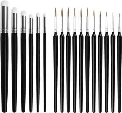 Professionele Waterverf Penselen Set met 11 Ronde Nylon Penselen en 6 Droge Penselen voor Acryl, Olie en Gouache Schilderen, Ideaal voor Modelbouw en Kunstenaars