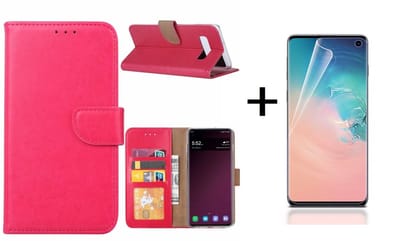 Ntech Hoesje Geschikt Voor Samsung Galaxy S10 Book Hoesje Roze + PET Folie screenprotector