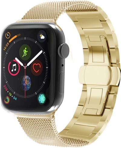 Strap-it Milanese/Stalen band - Geschikt voor Apple Watch bandje - Series 1/2/3/4/5/6/7/8/9/10/11/SE/SE2/SE3 - Goud - Uniek Milanees bandje met stalen schakel band - RVS iWatch bandje voor maat: 38 / 40 / 41 / 42mm