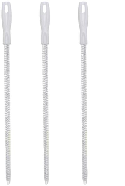 Gootsteen Ontstopper - 3 Stuks - Afvoerpijpontstopper - Kunststof - Metaal - Haarontstopper - Ontstoppingsveer - Gootsteenborstel - Wasbak Reiniger - Afvoerontstopper - Rioolveer - Geschikt voor badkamers en keukens - 60cm - Wit
