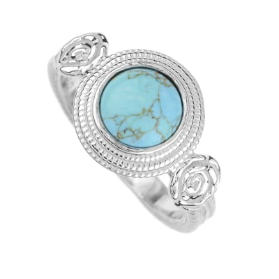 Cavill - Zilveren Damesring - 925 Sterling Zilver - Turkoois 1,15 ct Ronde Cabochon 8 mm - Verstelbare Boho Statement Ring - Elegant Blauwgroen