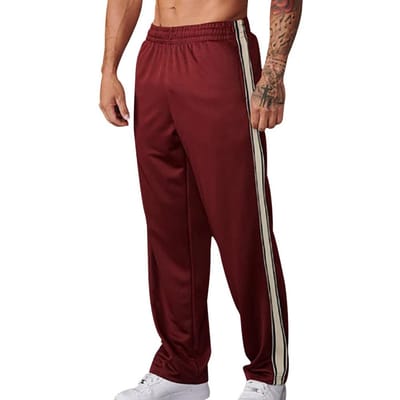 Pantalon de Sport Homme Ample Droit Jambe Large Taille Élastique Doux Respirant Bande Latérale Couleur Unie Gym Entraînement Jogging Pantalon de Survêtement Ful XL black