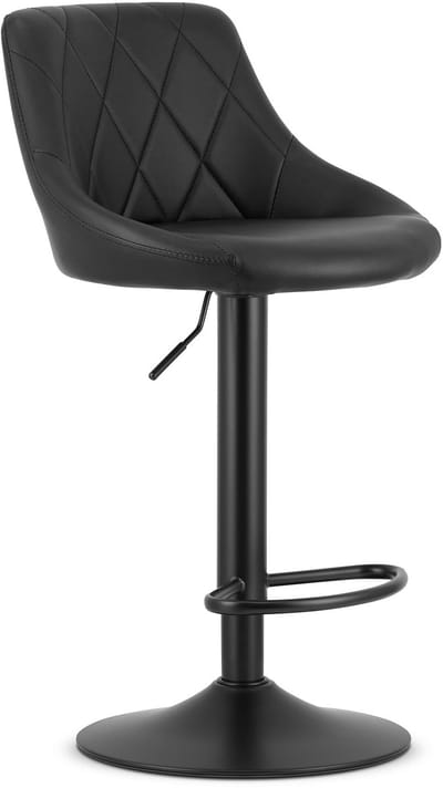 Barkruk AREX - Kunstleer Zwart, Mat Zwarte Basis, Rugleuning, Modern Design, Hoogte Verstelbaar, 360° Draaibaar, Max. 120 kg