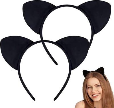 Set van 2 Kattenoren voor Volwassenen, Perfect voor Carnaval, Rollenspel en Themafeesten, Zwart