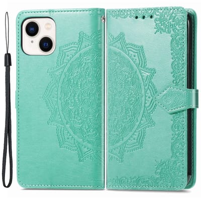 YPCd Bookcase geschikt voor Apple iPhone 15 Plus - Bloemen Design - Portemonnee / Wallet Hoesje - Groen