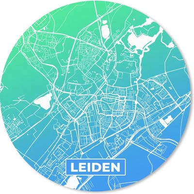 Muismat rond 20x20 cm - Mousepad Stadskaart - Leiden - Blauw - Groen - Ronde muismatten