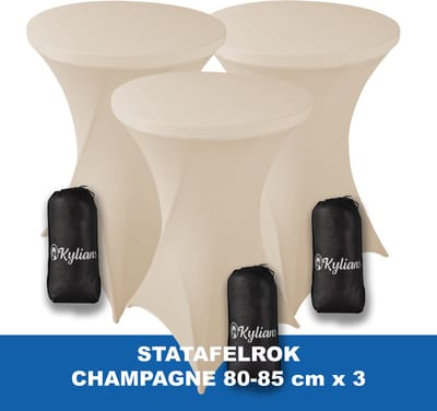 Statafelrok Beige Champagne x 3 – 2 jaar garantie met Opbergtas - ∅ 80-85 x 110 cm - Statafelhoes - Luxe Extra Dikke Stretch Sta Tafelrok voor Statafel – Kras- en Kreukvrije Hoes