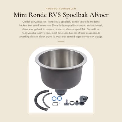 Dailygoods- RVS Spoelbak Mini Rond 30cm - Afvoer - Zeef - Compact - Eenvoudige Vervanging - Hoogwaardige Kwaliteit