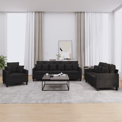 vidaXL - 3-delige - Loungeset - met - kussens - stof - zwart