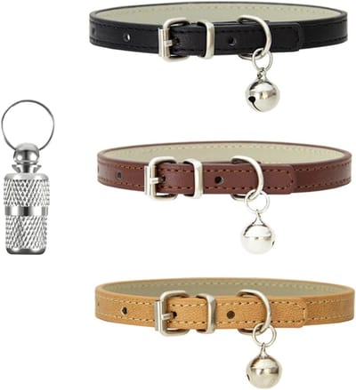 Halsbanden met Bel Gepolijste Duurzame Metalen Gesp Zacht en Verstelbaar voor Katten Puppy Kleine Middelgrote Honden, Kaki, Bruin, Zwart