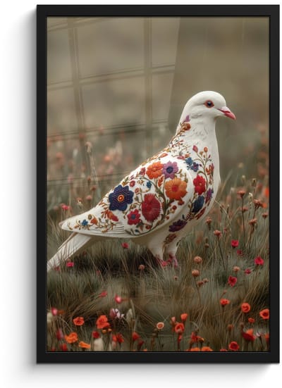 Poster in lijst - Fotolijst 40x60 cm - Posters - Duif - Bloemen - Natuur - Posterlijst zwart - Decoratie - Wanddecoratie woonkamer - Muurdecoratie slaapkamer