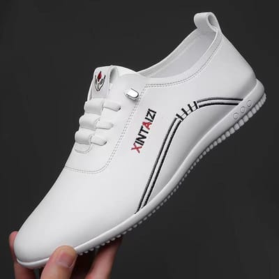 Nieuwe Heren Casual Schoenen Heren Sneaker Zakelijke Leren Schoenen Smart Platte Schoenen Instappers Zachte Zool Comfortabele Herenschoenen 41 white