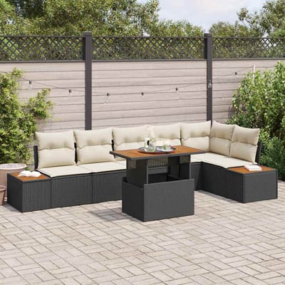 vidaXL - Tuinbank - Set - 7 - st - Zwart - poly - rattan