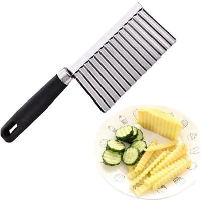 Peysaitr - Golvend Snijmes - Antislip handvat - Aardappel & Friet Snijder - Groente & fruit snijder - Creatief Snijden - RVS -zwart - 1 stuk