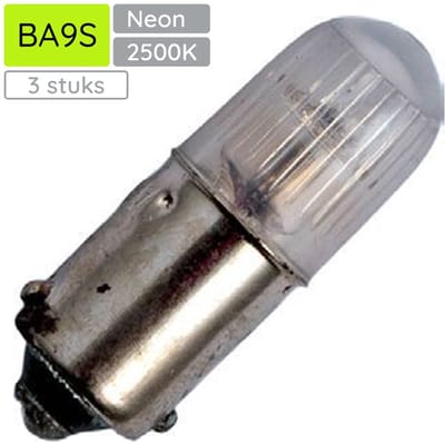 Signaallamp Ba9s 130V - 3 stuks - T10 Neonlamp Ø10mm - 28mm - 2500K - Dimbaar - Rood