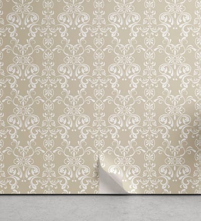 ABAKUHAUS Beige aftrekbaar en zelfklevende behang voor thuis, traditioneel kantontwerp, zelfklevende woonkamerkeukenaccent, 33 cm x 250 cm, wit beige