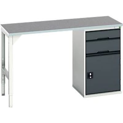 Bott verso onderbouwwerkbank, linoleumblad, 2 laden, 1 deur, 1 plank, B 1500 x D 600 x H 930 mm, lichtgrijs / antracietgrijs