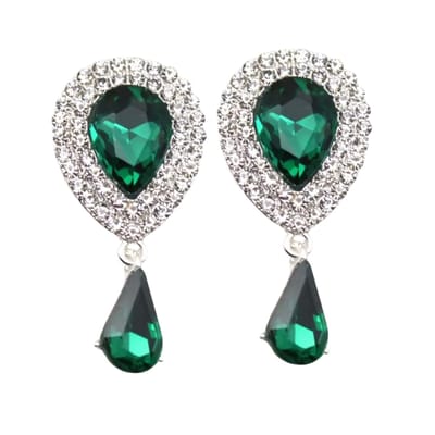 Clip oorbellen- Groen- Strass-Zilverkleur- Lang- geen gaatje- Charme Bijoux